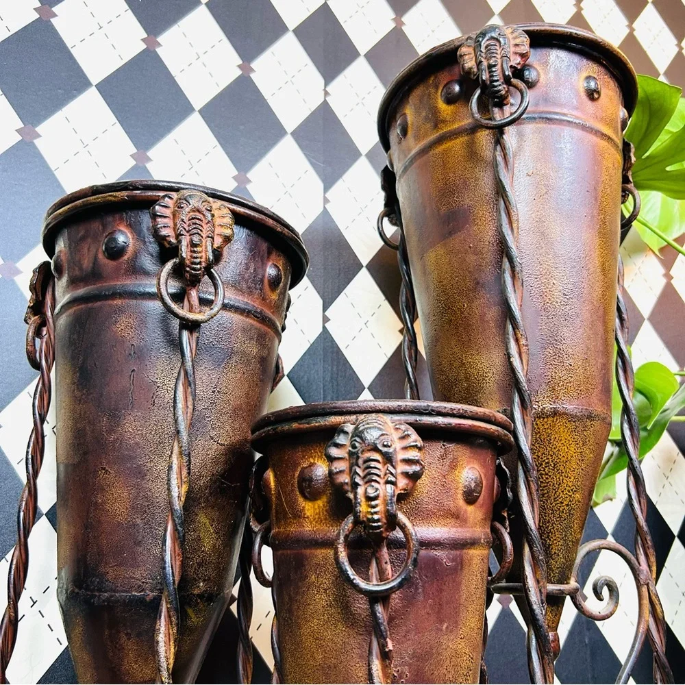 Primitive-Modern Sculptural Floor Vessels Totemic Metal Forms on Forged Stands‎ - Picture 14 of 17
